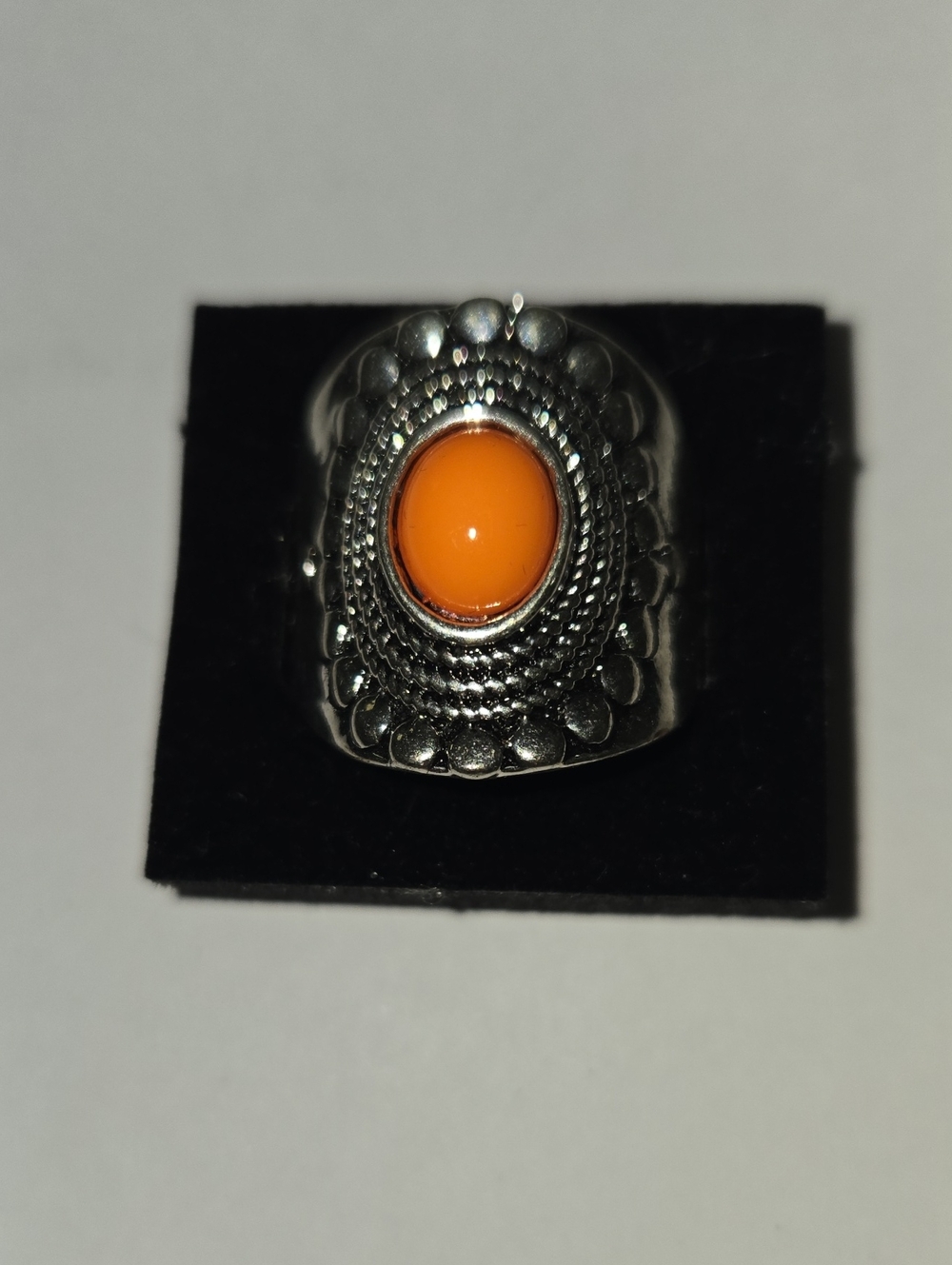 paparazzi Silver-Tone Ring with Bright Orange Cabochon